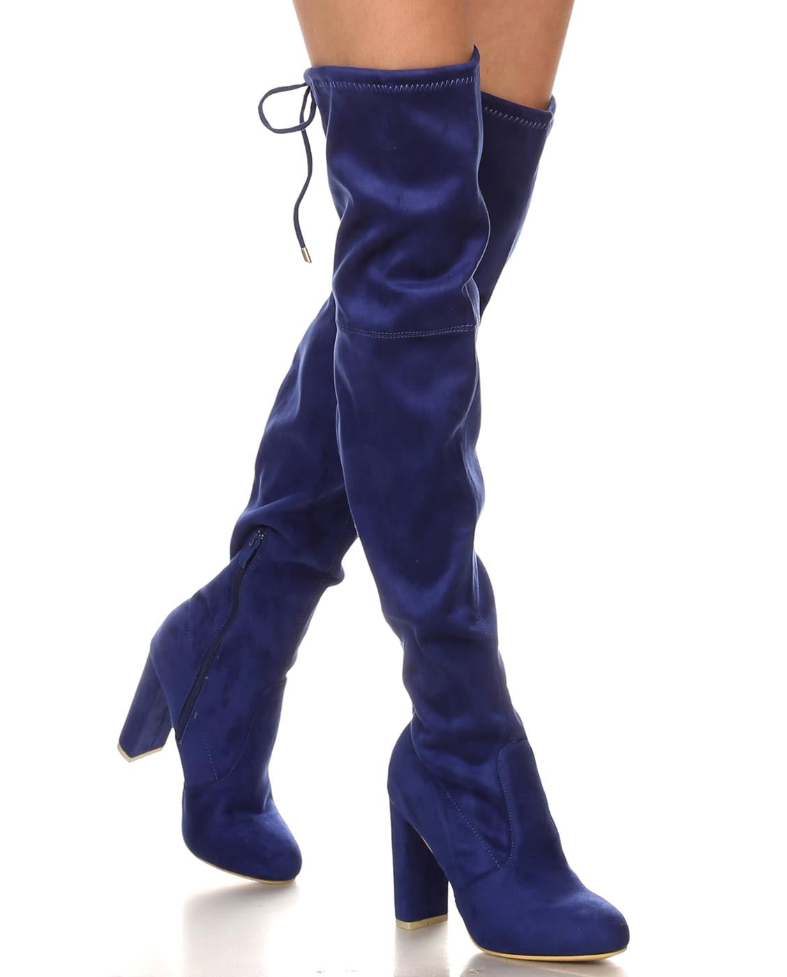 over the knee blue suede boots