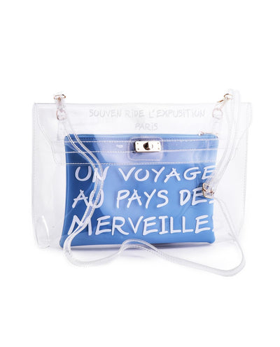 transparent bag with french writing