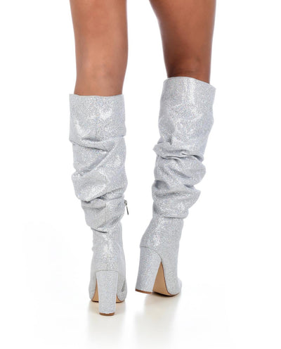 silver glitter slouch boots