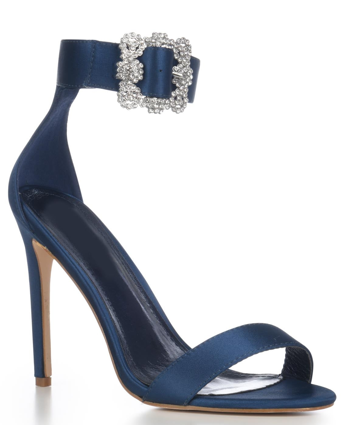 jeweled satin ankle strap heels