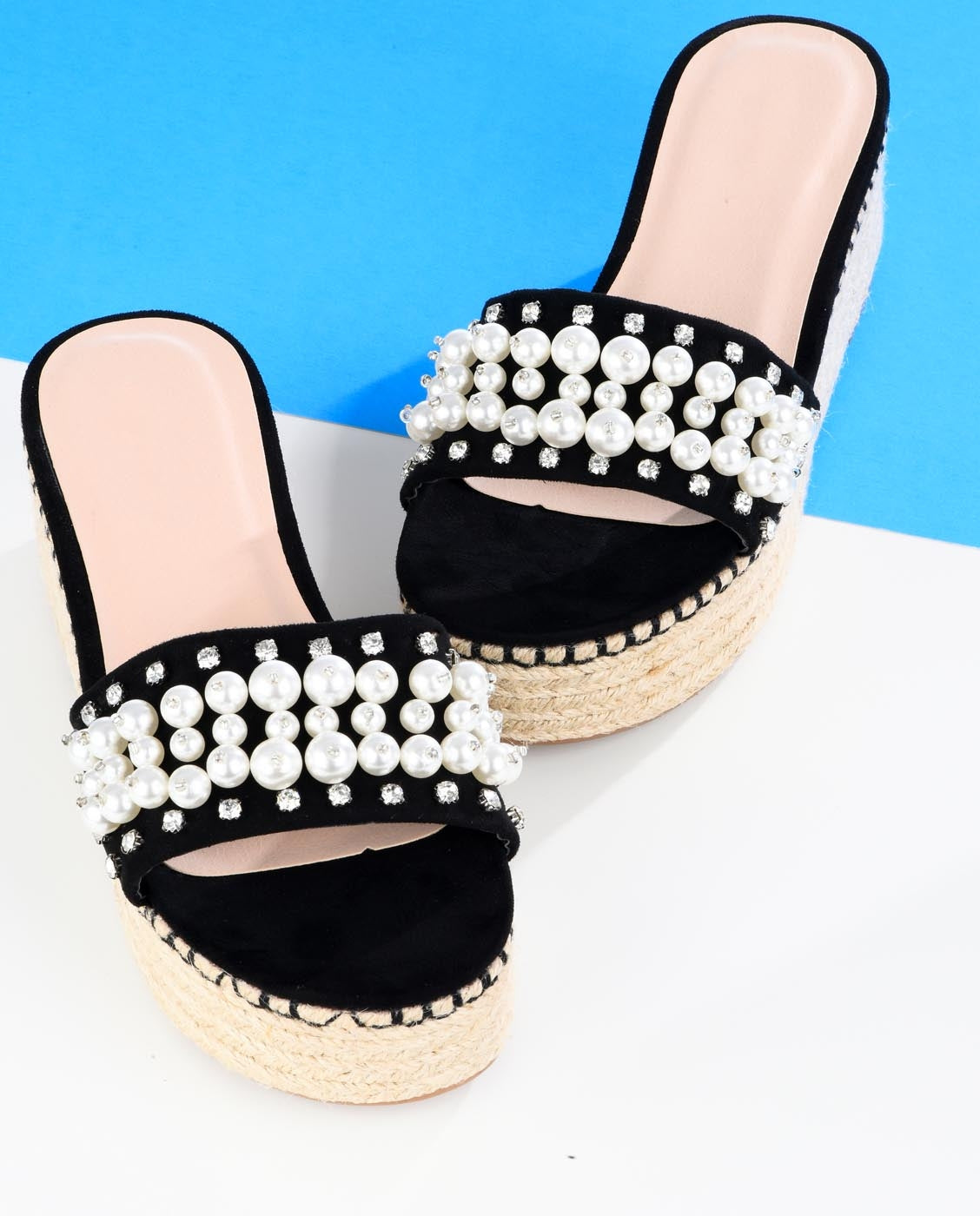 sandals with pearls and rhinestones