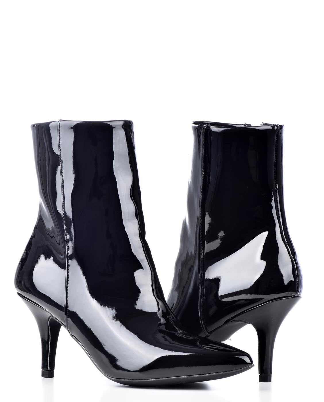 black patent leather kitten heel boots