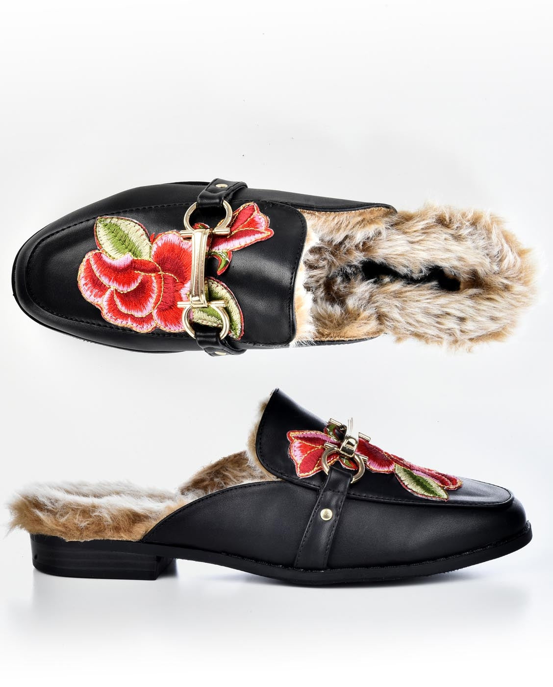 faux fur loafer mules