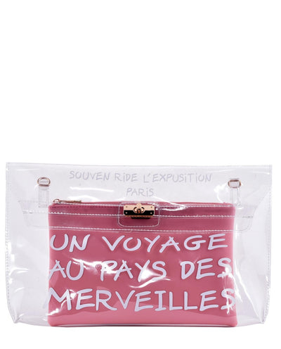 transparent bag with french writing