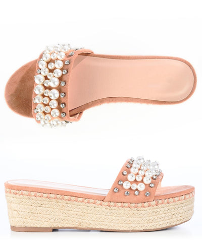 wedge sandals with pearls