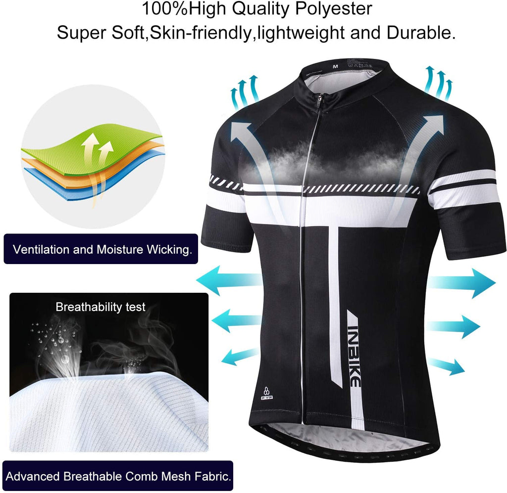 INBIKE Mens Cycling Jersey Set Bib Short Sleeve Bike Shirt with 3D ...