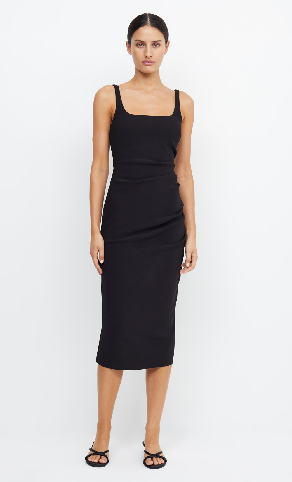 Vince Women's Size S Black Belted Pima Cotton Midi Dress Sleeveless Square  Neck | eBay