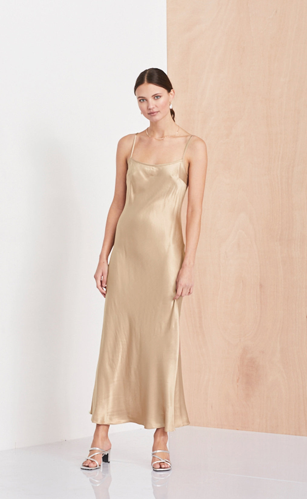 gold midi slip dress