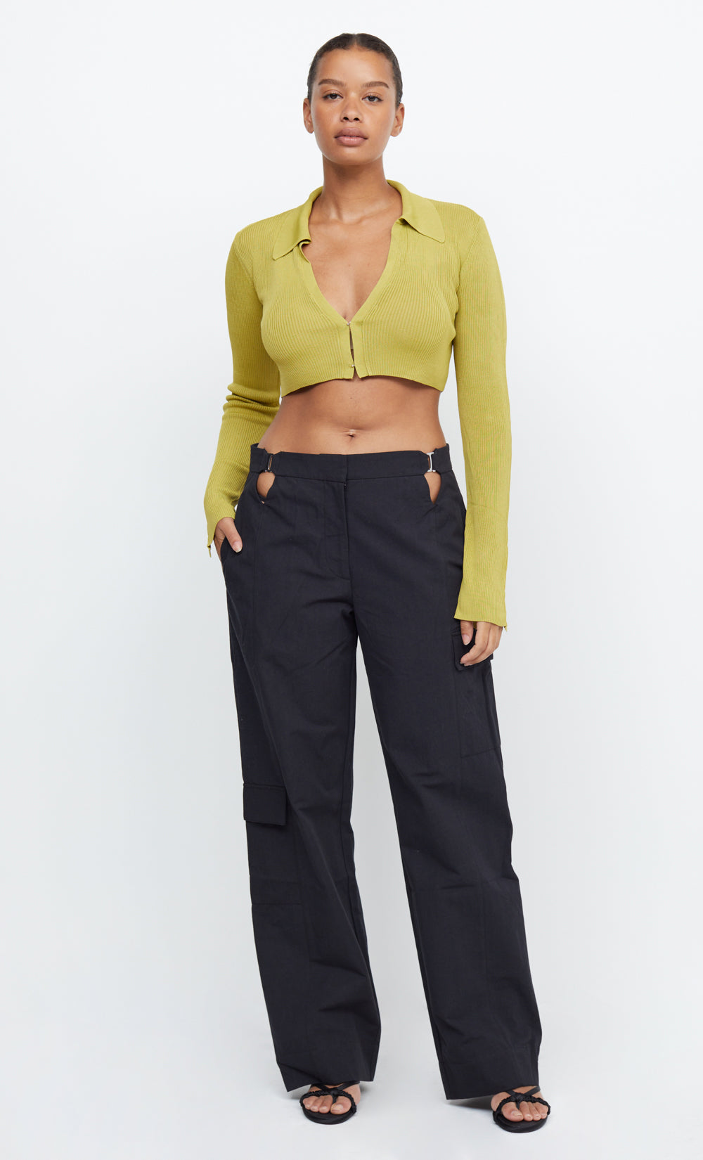 Olive Structured Snatched Rib Round Neck Crop Top