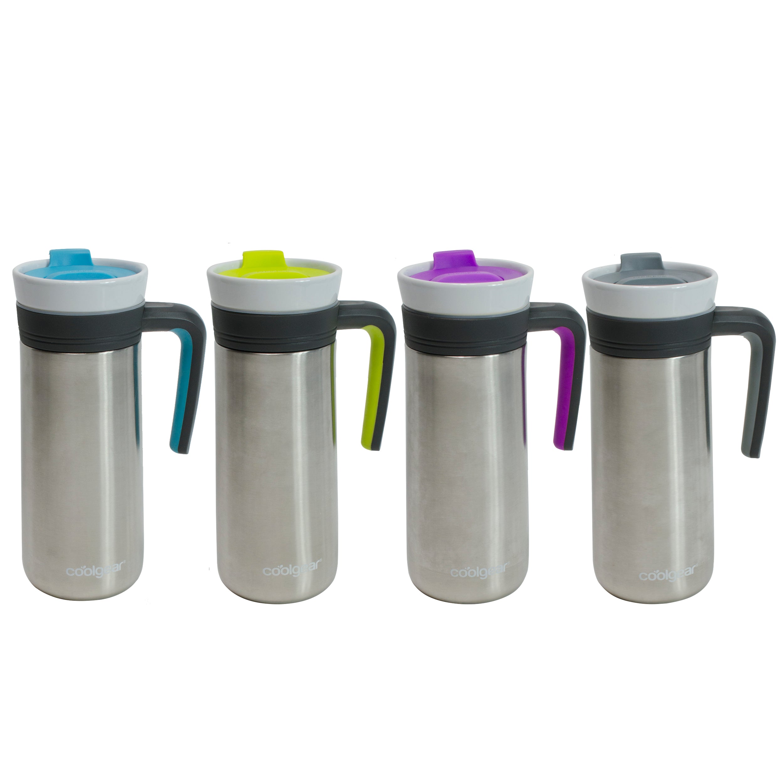 COOL GEAR 4-Pack 12 oz Stainless Steel Kona Triple Insulated Travel Mug with Handle | Dishwasher Safe & Great For Coffee, Tea, Matcha and Keeping Drinks Hot