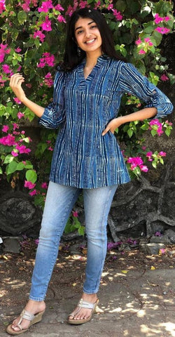 Aahwan Indian Tunic Top Kurti for Women Blue Denim India | Ubuy