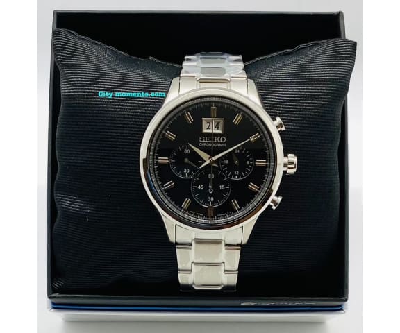 SEIKO SPC083P1 Neo Classic Chronograph Quartz Black Dial Stainless Steel  Men's Watch