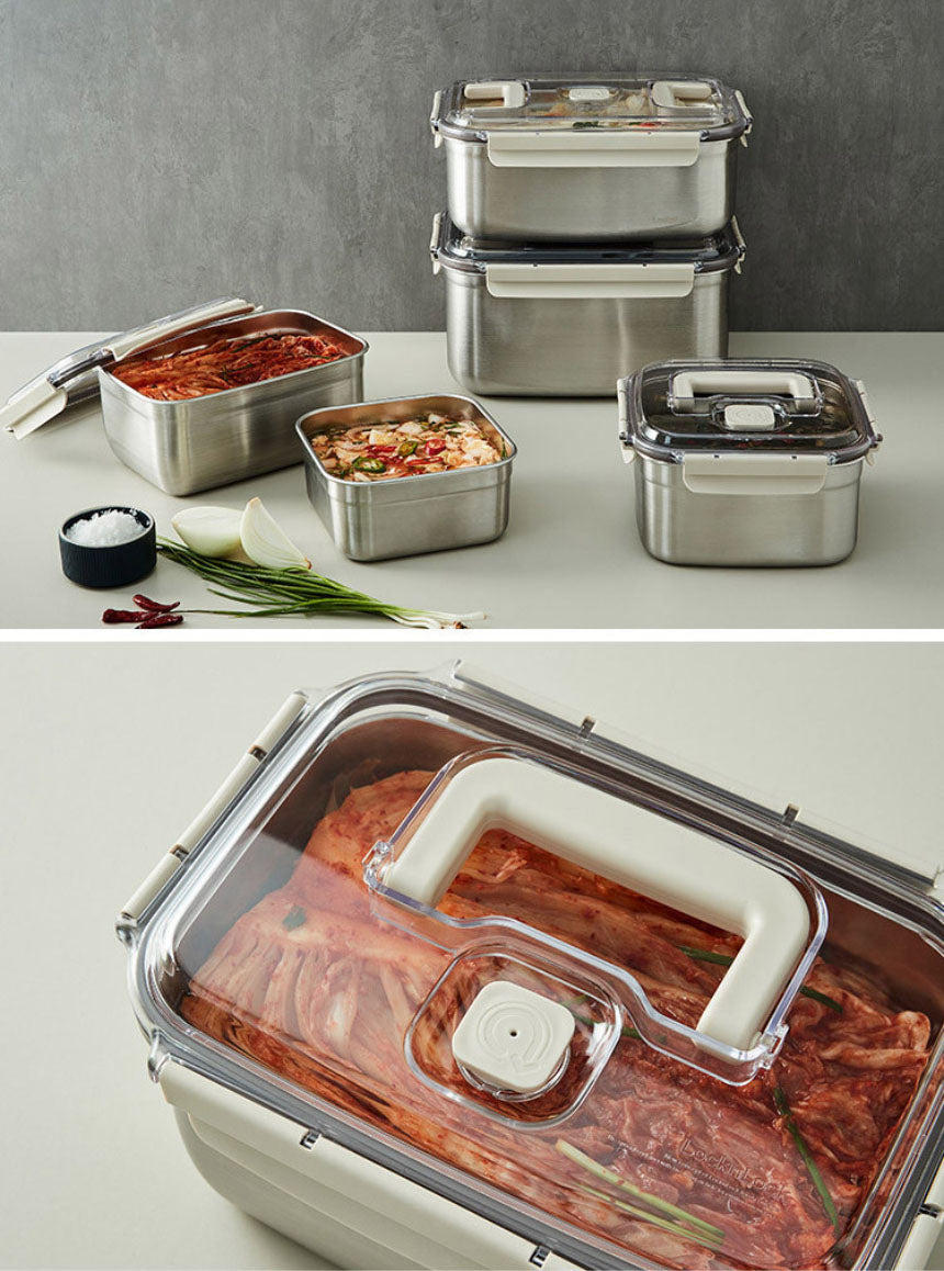 Stainless Steel 101oz(3L)Rectangular Seal Kimchi Food Leakproof Airtight  Storage Container Saver