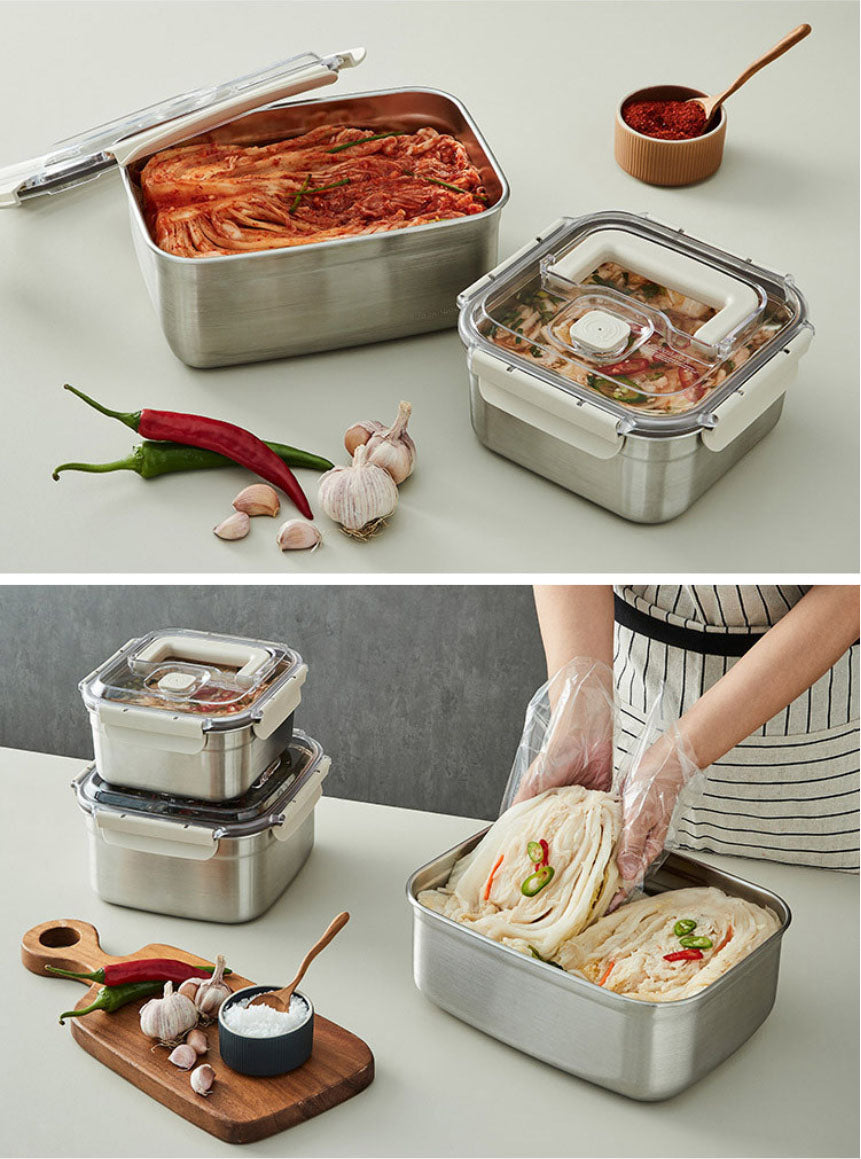 Lock & Lock] Breathing Kimchi Containers - Stainless Steel (7