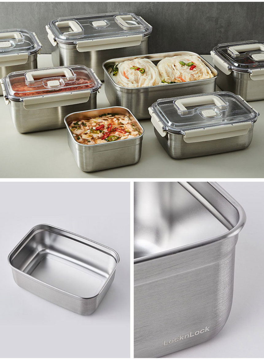 Stainless Steel 101oz(3L)Rectangular Seal Kimchi Food Leakproof Airtight  Storage Container Saver