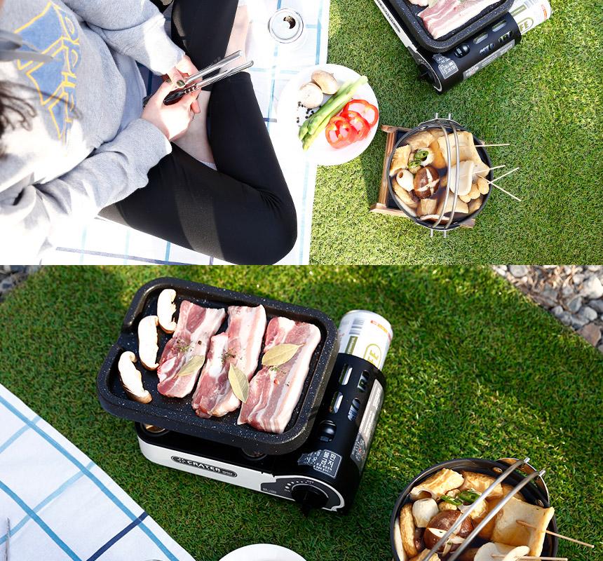 Portable Korean BBQ Grill Non Stick Marble Coating Butane Gas Stove Pan  Plate