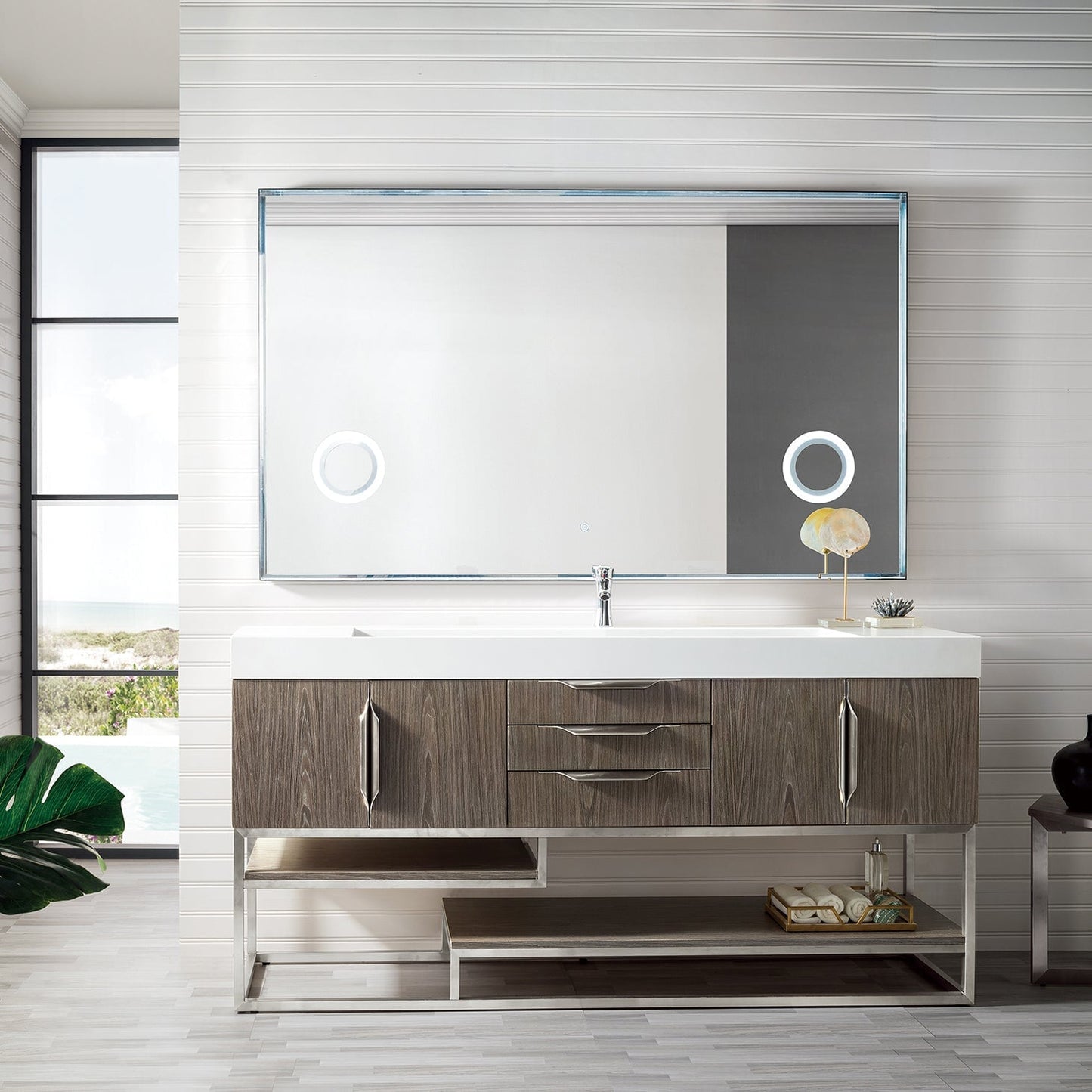 Columbia 72 Single Bathroom Vanity in Ash Gray with Brushed Nickel Ba