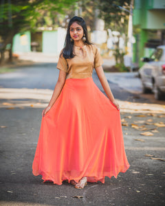 orange floor length dress