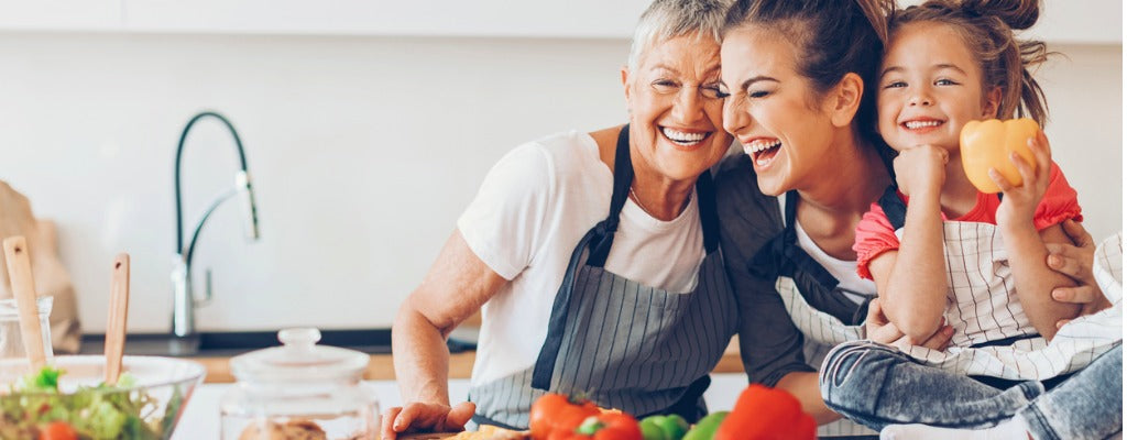 Three generations cooking together