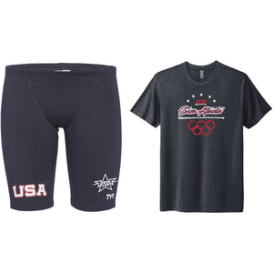 TYR USA Jammer w/ Swim Atlanta Logo +  2021 Olympics T-Shirt