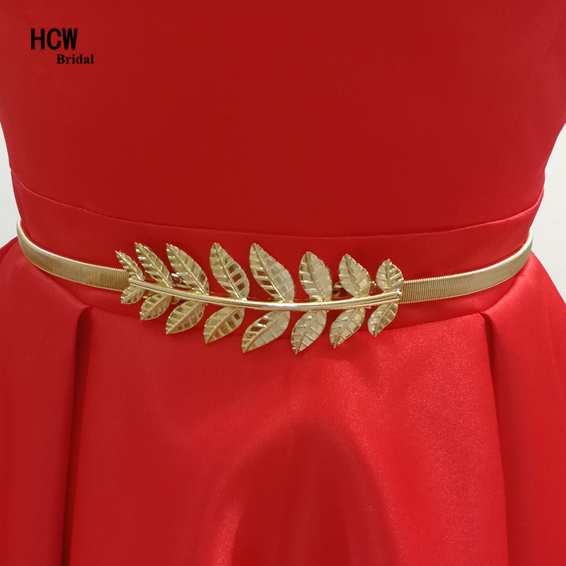 Free Shipping Gold Leaf Elastic Metal Wedding Belts 2018 Hot Selling