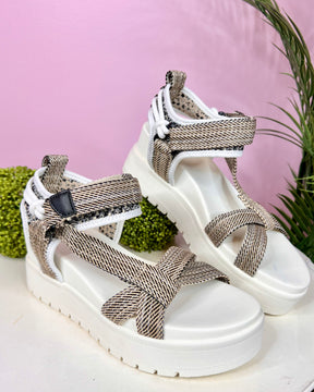 MIA Mileni Platform Sandals In Beige Multi Print