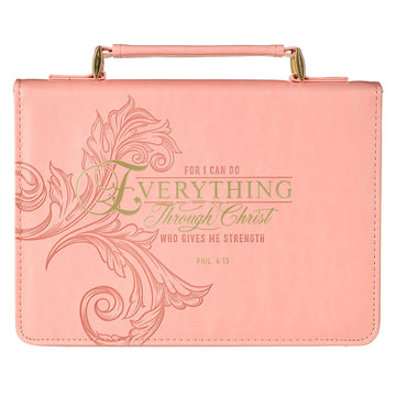 Through Christ Fluted Iris Pink Faux Leather Fashion Bible Cover - Philippians 4:13