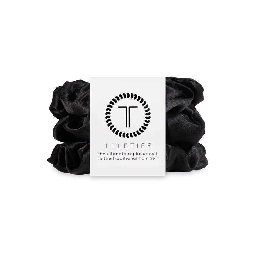 Teleties Jet Black Silk Hair Scrunchie -Large