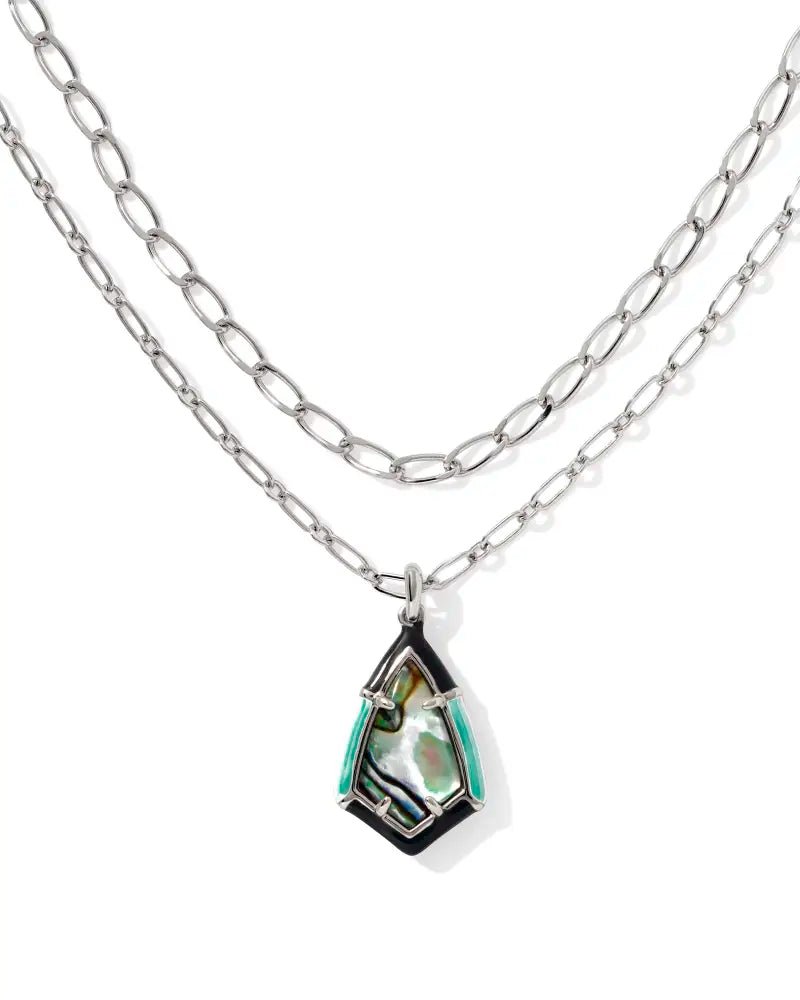 Kendra Scott Camry Silver Enamel Frame Multi Strand Necklace in Abalone Shell