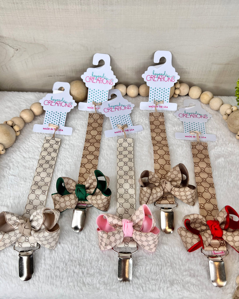 LV Inspired Pacifier Clip With Detachable Bow – Jessi Jayne Boutique