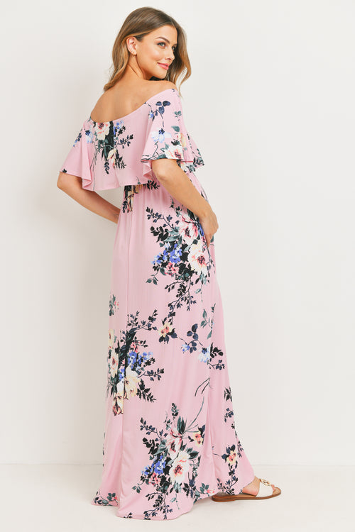 Floral Ruffle Off Shoulder Maxi Maternity Dress