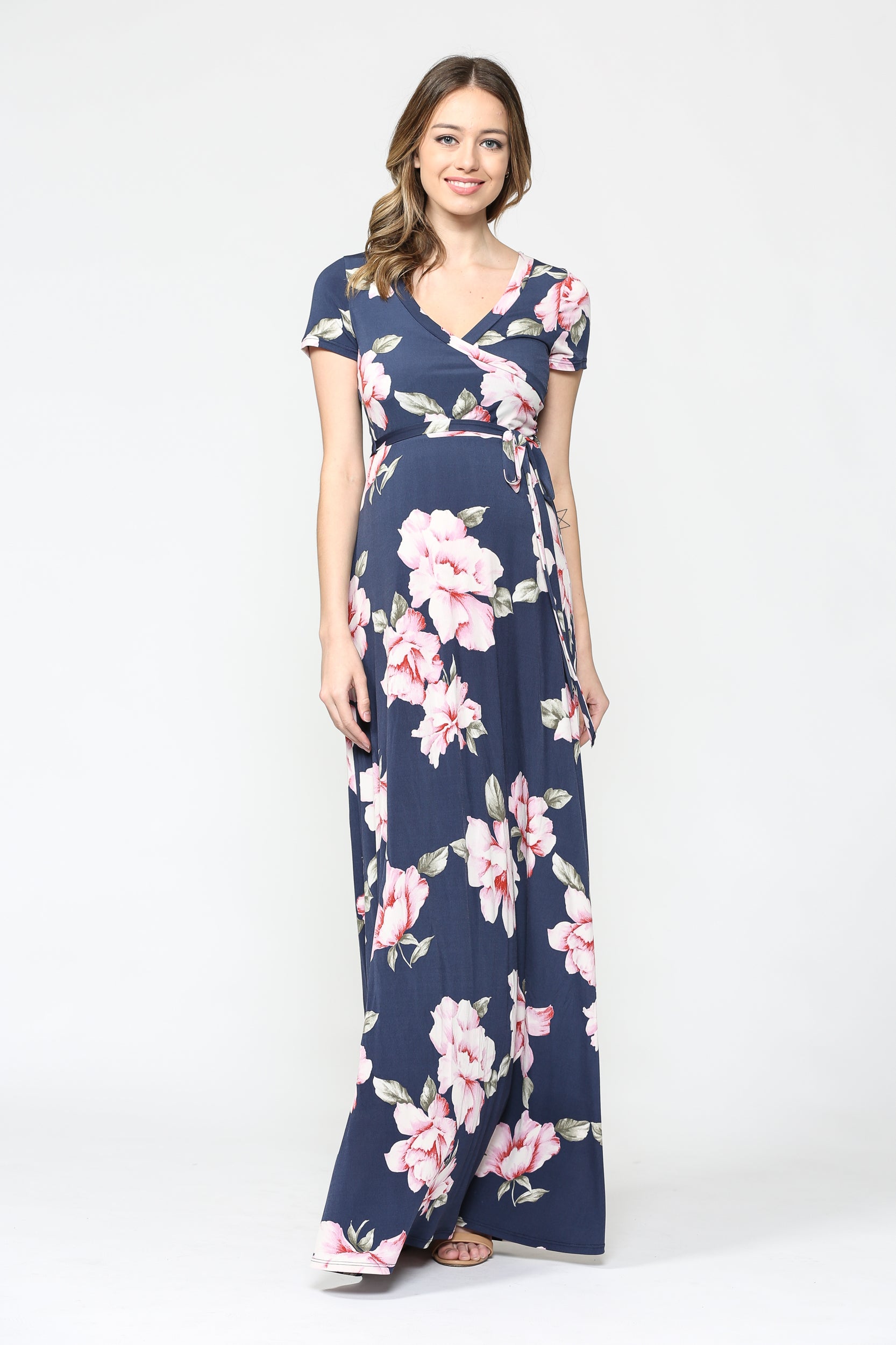 short sleeve maternity maxi dress