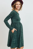Knit Long Sleeve Front Pleat Side Pocket Maternity Dress