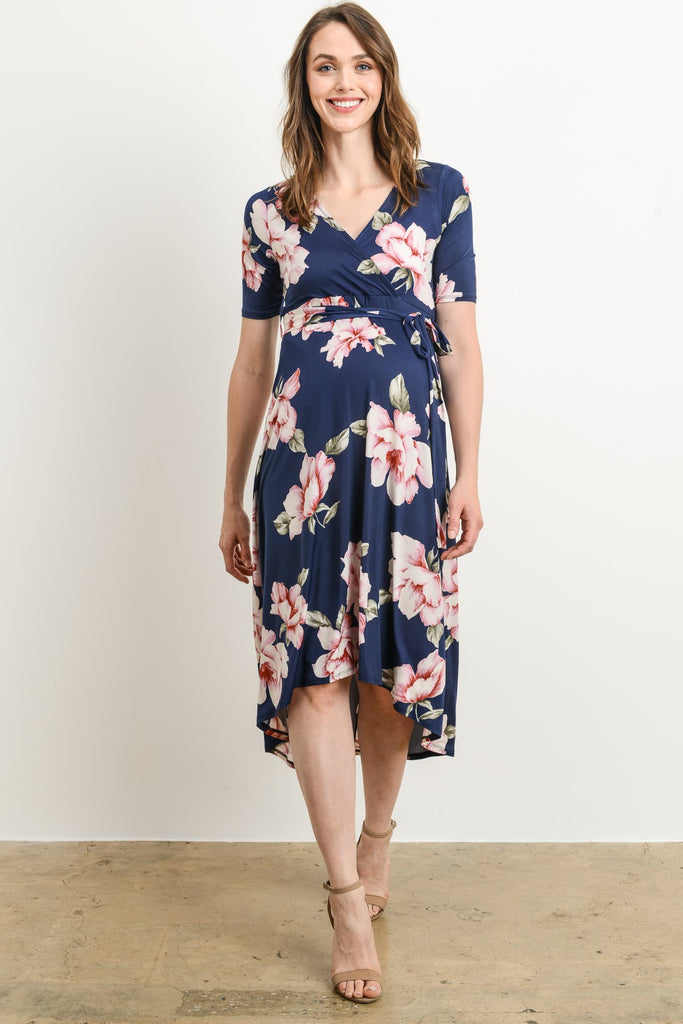 Solid High-Low Maternity/Nursing Dress - Coral