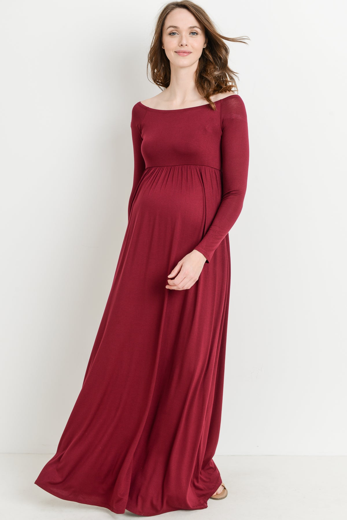 24seven Comfort Apparel V-Neck Long Sleeve Maternity Maxi Dress 