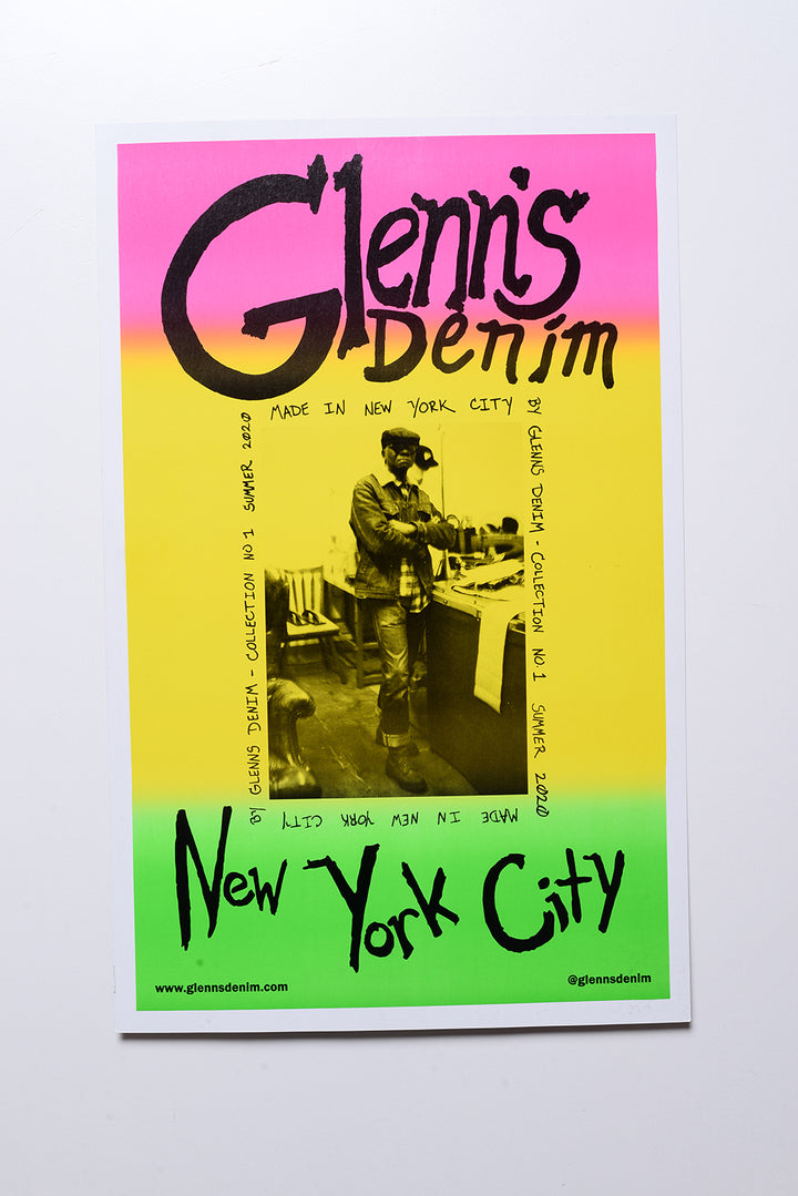 Image of a colorful Glenn's Denim poster made to advertise the brand.