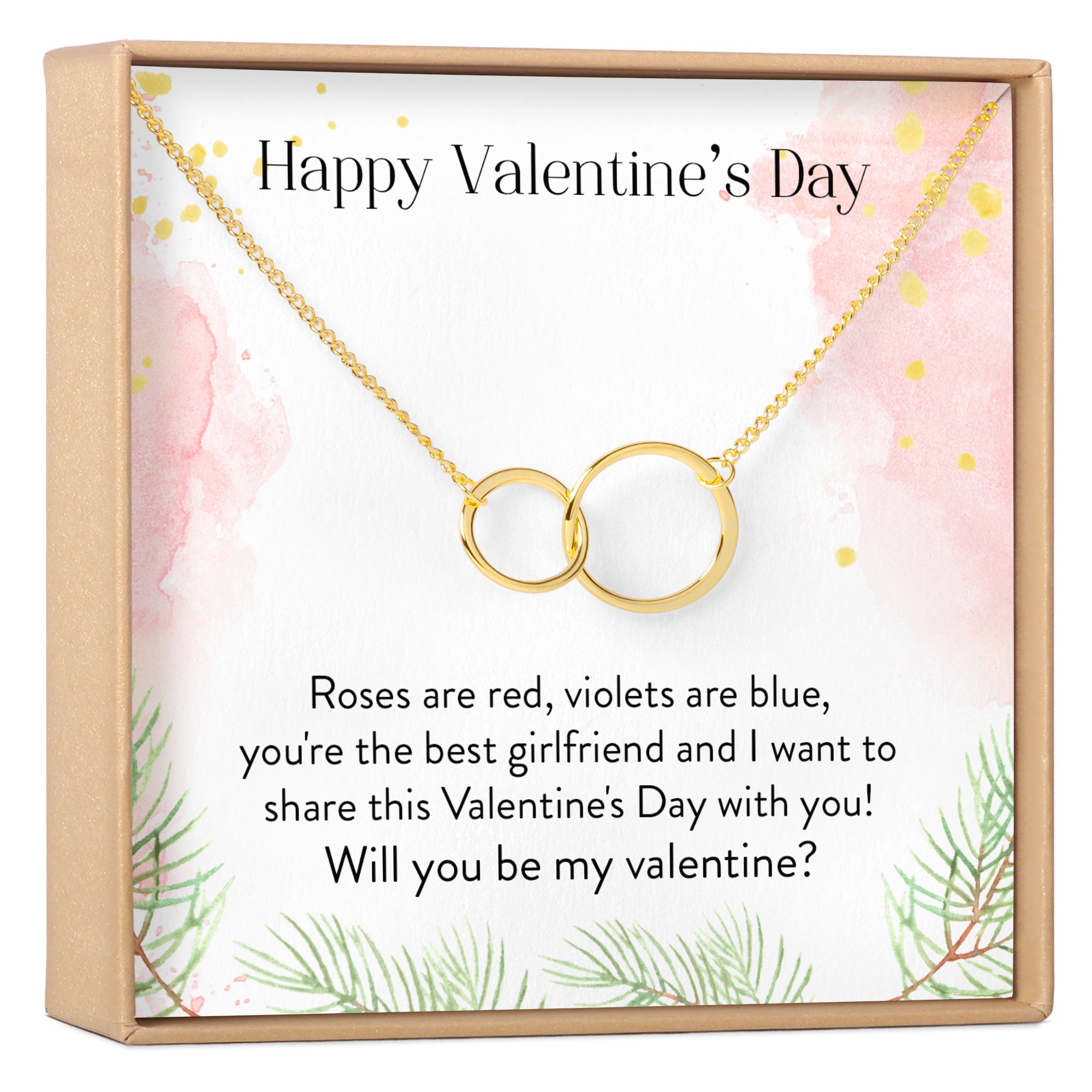 Gift for Girlfriend from Boyfriend Necklace: Anniversary, Valentine's Day, Birthday, Christmas, Thank You, Love You Present, 2 Linked Circles Rose