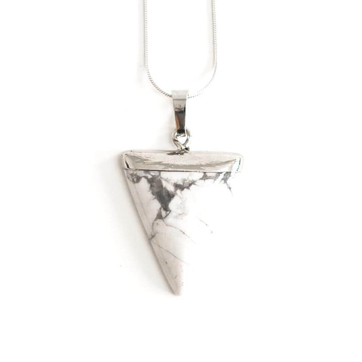 White Gemstone Howlite Triangle pendant necklace with stainless steel snake chain.