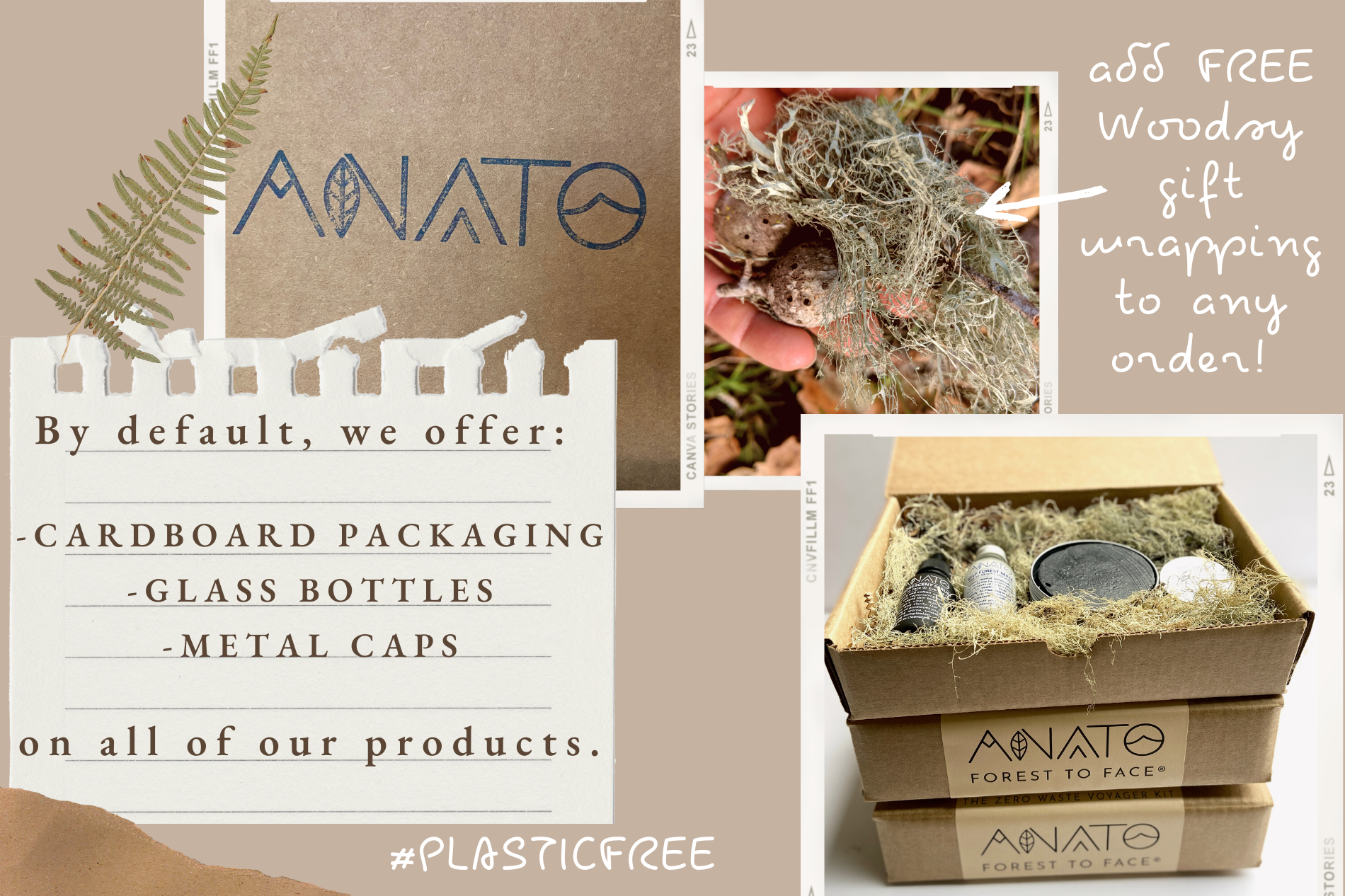 By default, we offer plastic Free packaging, including: cardboard packaging, glass bottles, metal caps on all of our products. Plus add FREE Woodsy gift wrapping to any order! 