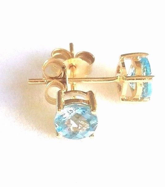 Genuine Blue Topaz Stud Earrings .90cttw 5mm 14K yellow gold $360 - Anbran Designs