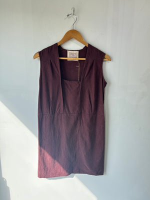 Electric Feathers Maroon Raw Silk Dress - The Curatorial Dept.