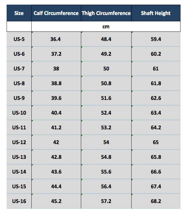 Legend boots calf and shaft measurements