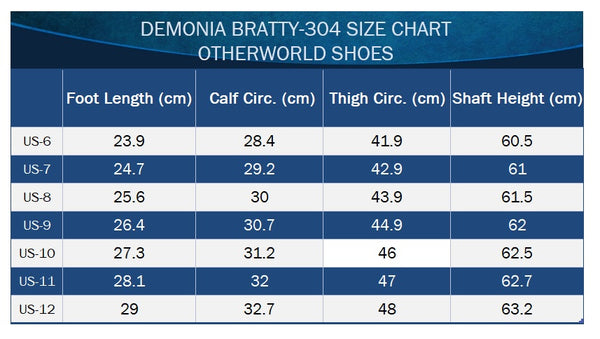 Demonia Bratty-304 size chart