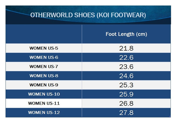 koi footwear size chart