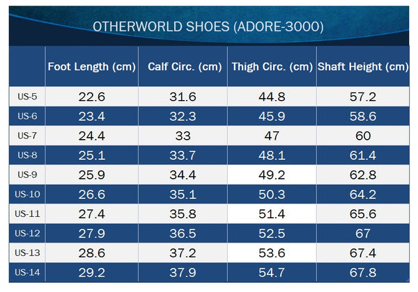 pleaser adore-3000 size chart