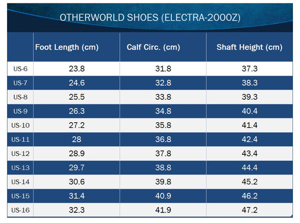 Pleaser Electra-2000z size chart