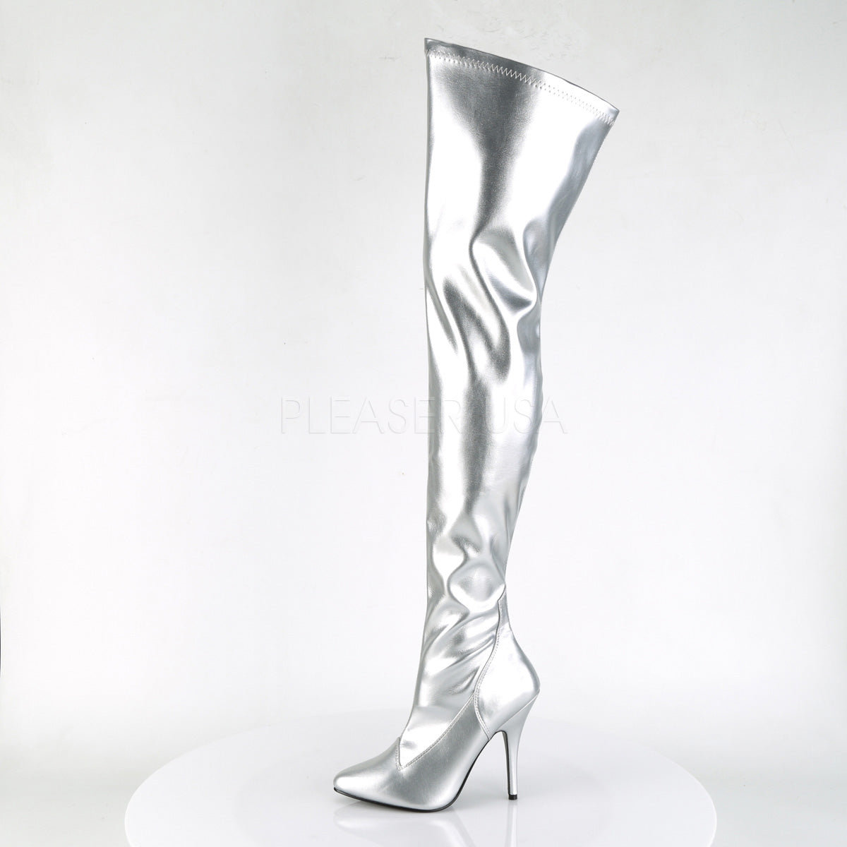 thigh high silver boots