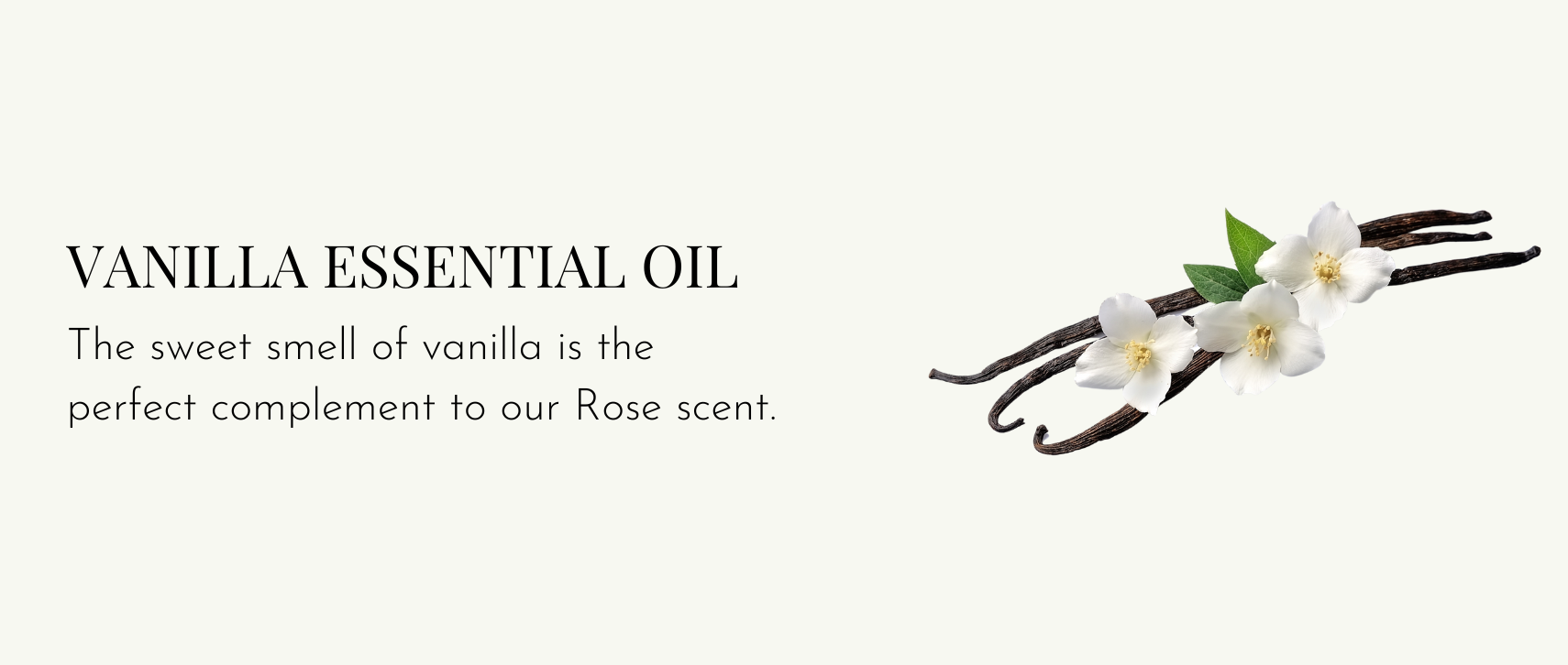 Vanilla Essential Oil – The sweet smell of vanilla is the perfect complement to our Rose scent.