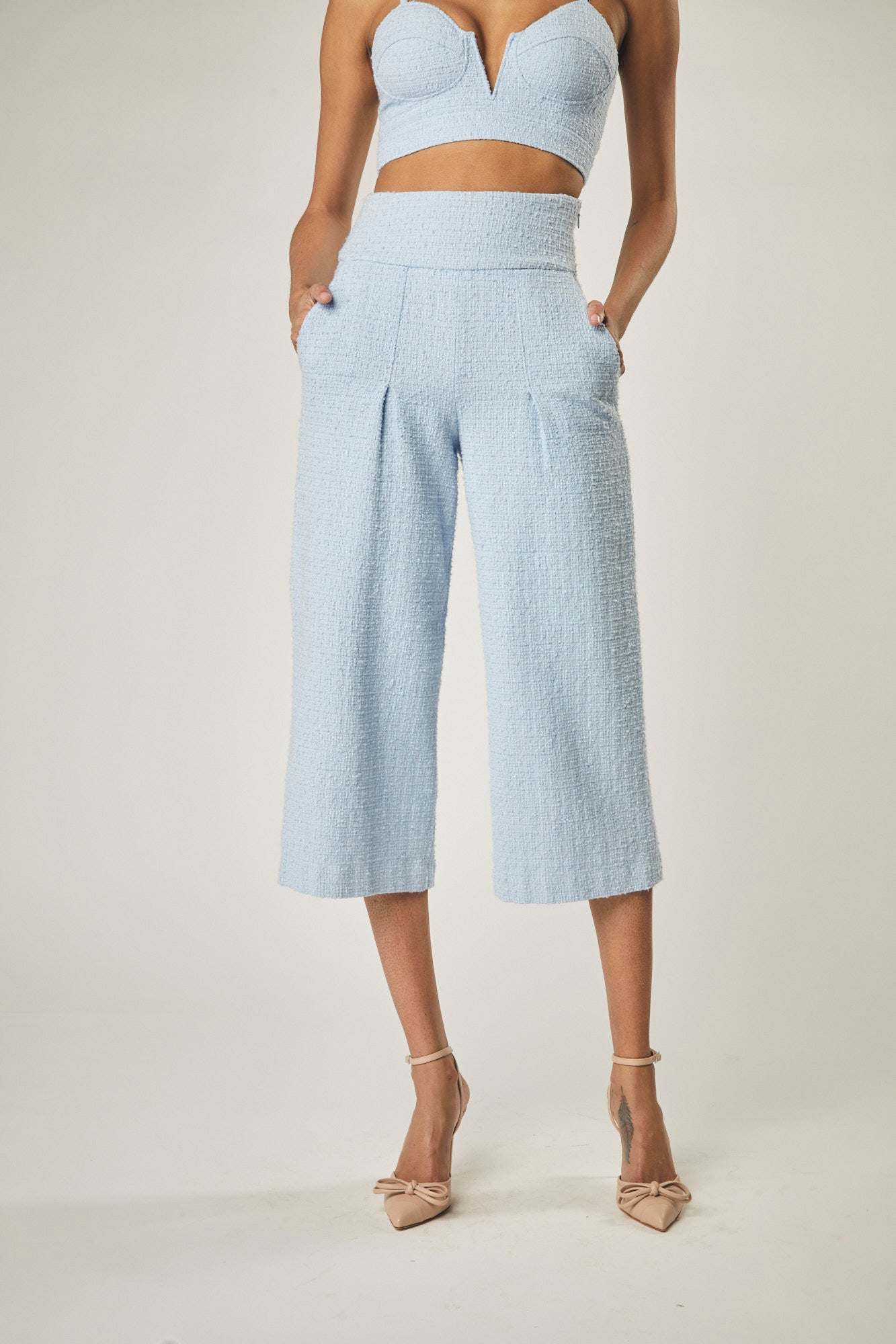 Jacqueline Cotton Tweed Pants In Cashmere Blue by Ladaire