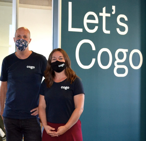 Cogo founder and Global CEO Ben Gleisner and Chief Operating Officer Christina Bellis at their office - where their commitment to sustainability is also brought to life